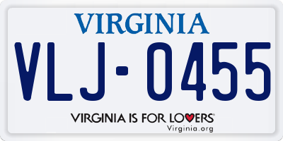 VA license plate VLJ0455
