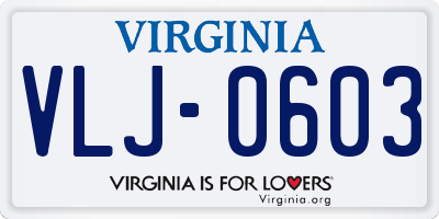 VA license plate VLJ0603