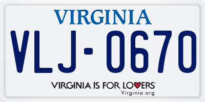 VA license plate VLJ0670