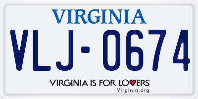 VA license plate VLJ0674