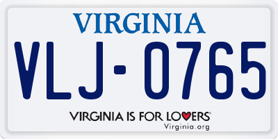 VA license plate VLJ0765