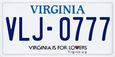 VA license plate VLJ0777