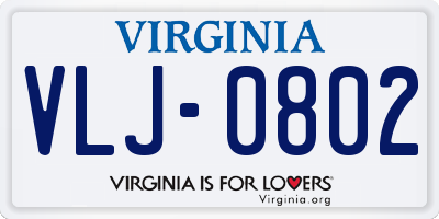 VA license plate VLJ0802