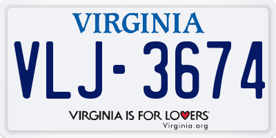 VA license plate VLJ3674