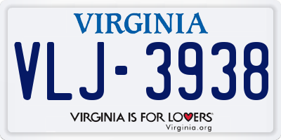 VA license plate VLJ3938