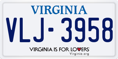 VA license plate VLJ3958