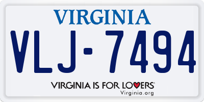 VA license plate VLJ7494