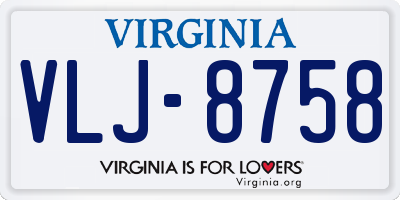 VA license plate VLJ8758