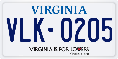 VA license plate VLK0205