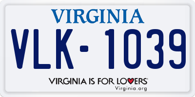 VA license plate VLK1039