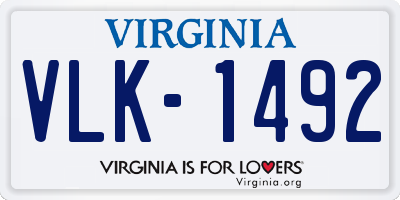 VA license plate VLK1492