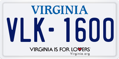 VA license plate VLK1600