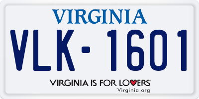 VA license plate VLK1601