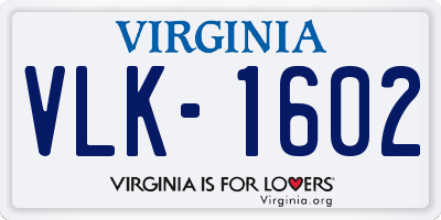 VA license plate VLK1602