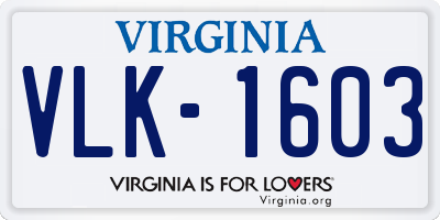 VA license plate VLK1603