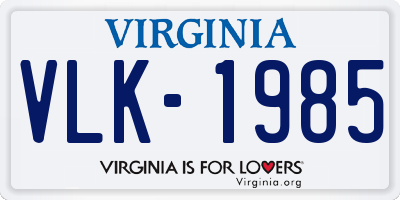 VA license plate VLK1985