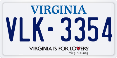 VA license plate VLK3354