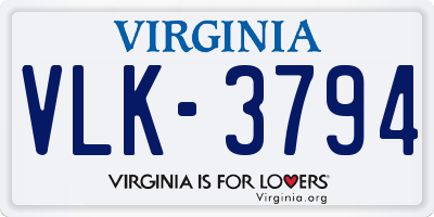 VA license plate VLK3794