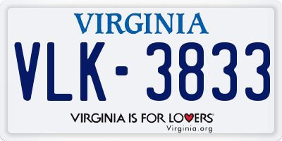 VA license plate VLK3833