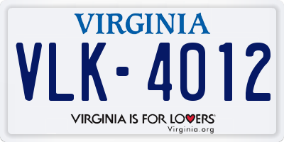 VA license plate VLK4012