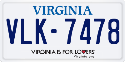 VA license plate VLK7478