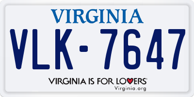 VA license plate VLK7647