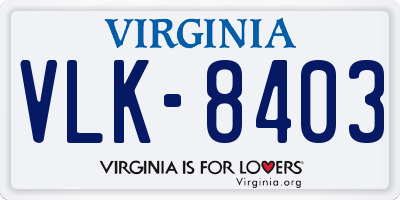 VA license plate VLK8403
