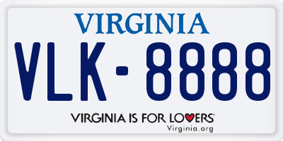 VA license plate VLK8888