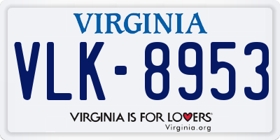 VA license plate VLK8953