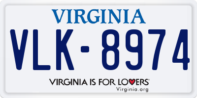 VA license plate VLK8974