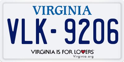 VA license plate VLK9206