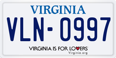 VA license plate VLN0997