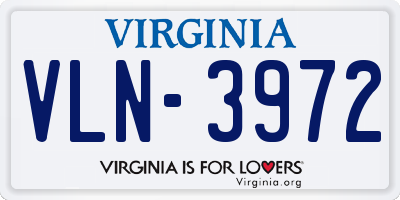 VA license plate VLN3972