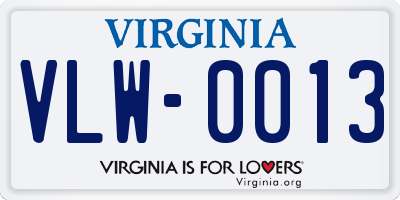 VA license plate VLW0013