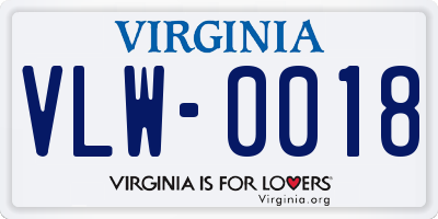 VA license plate VLW0018