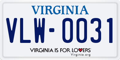 VA license plate VLW0031