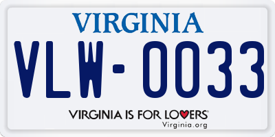 VA license plate VLW0033