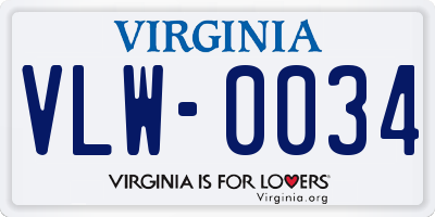 VA license plate VLW0034