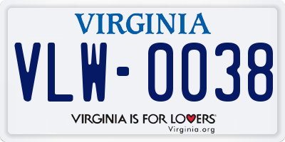 VA license plate VLW0038