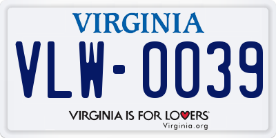 VA license plate VLW0039