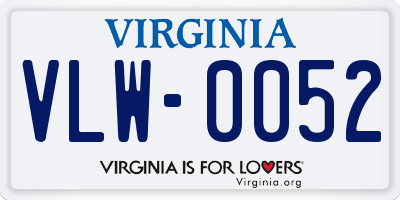 VA license plate VLW0052