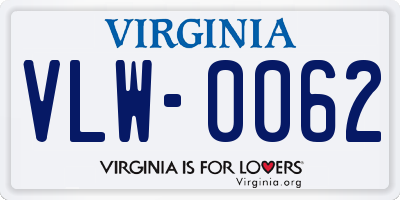 VA license plate VLW0062