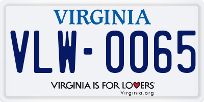 VA license plate VLW0065