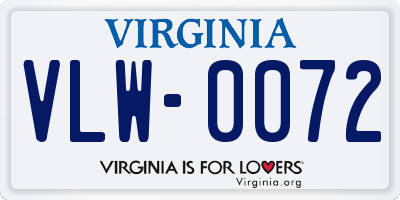 VA license plate VLW0072