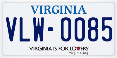 VA license plate VLW0085