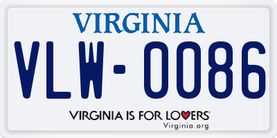 VA license plate VLW0086