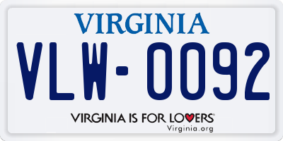 VA license plate VLW0092