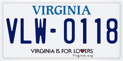 VA license plate VLW0118