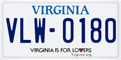 VA license plate VLW0180