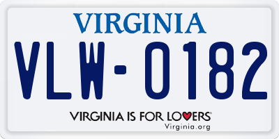 VA license plate VLW0182